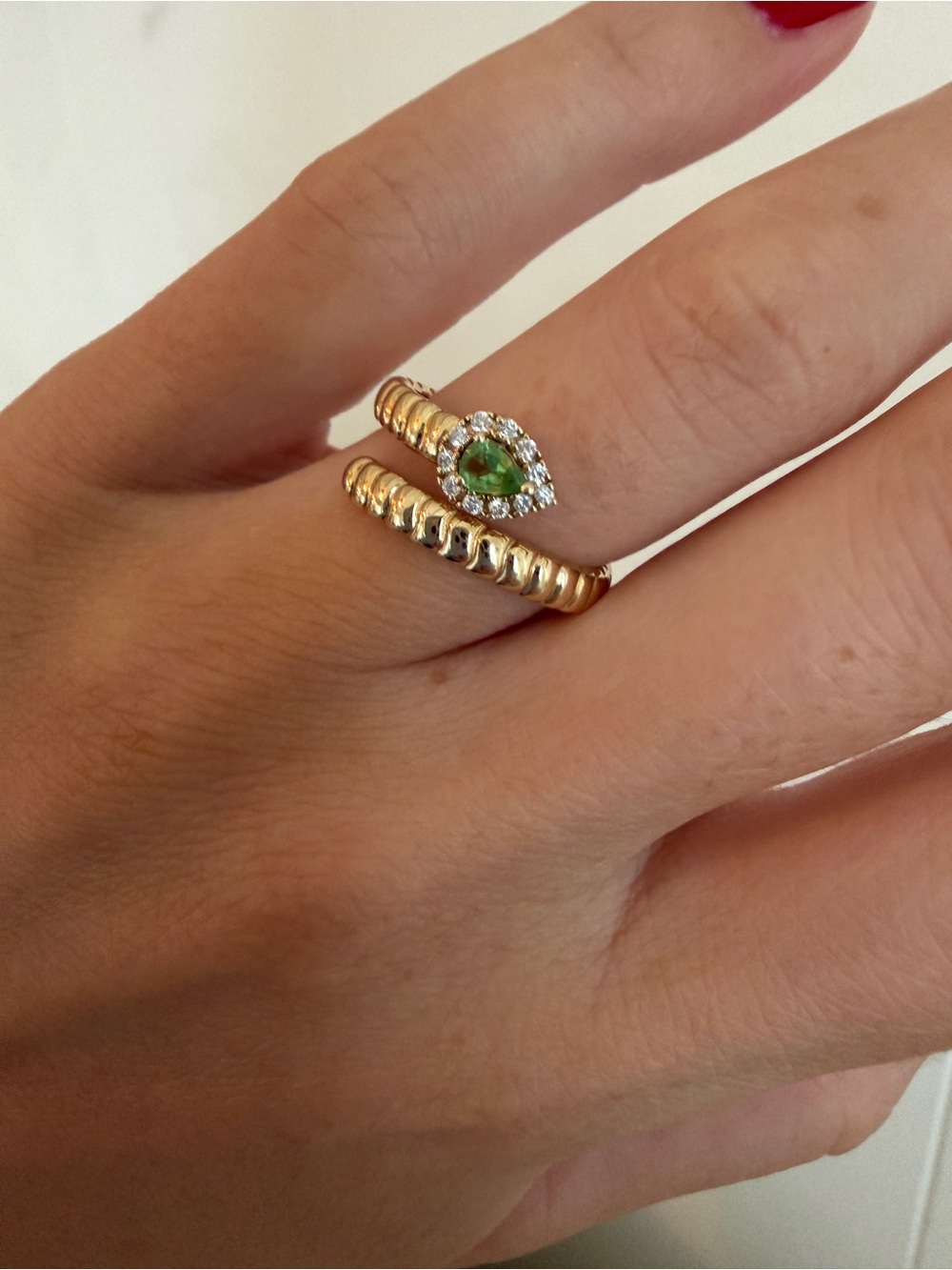 Peridot + Diamond Wrap Serpent Ring